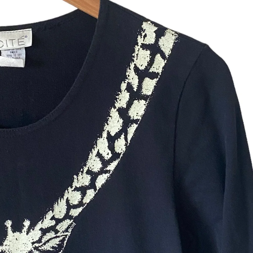 Vintage Cité Black Art To Wear Giraffe Graphic Print Long Sleeve Maxi Dress USA - Picture 8 of 15